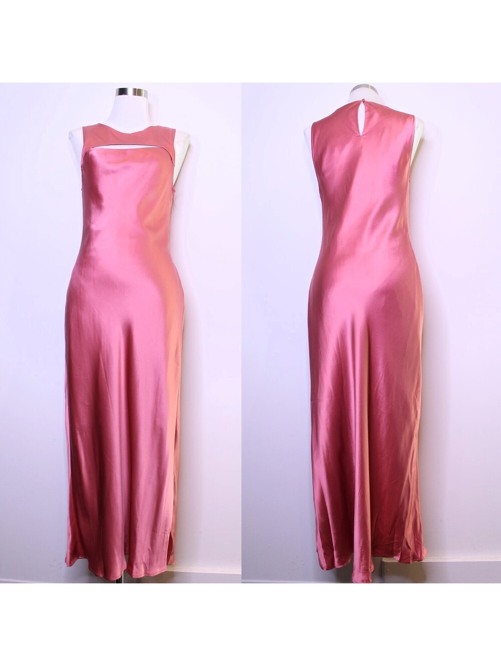PAIGE Pink Silk Satin Cutout Maxi Dress - Small